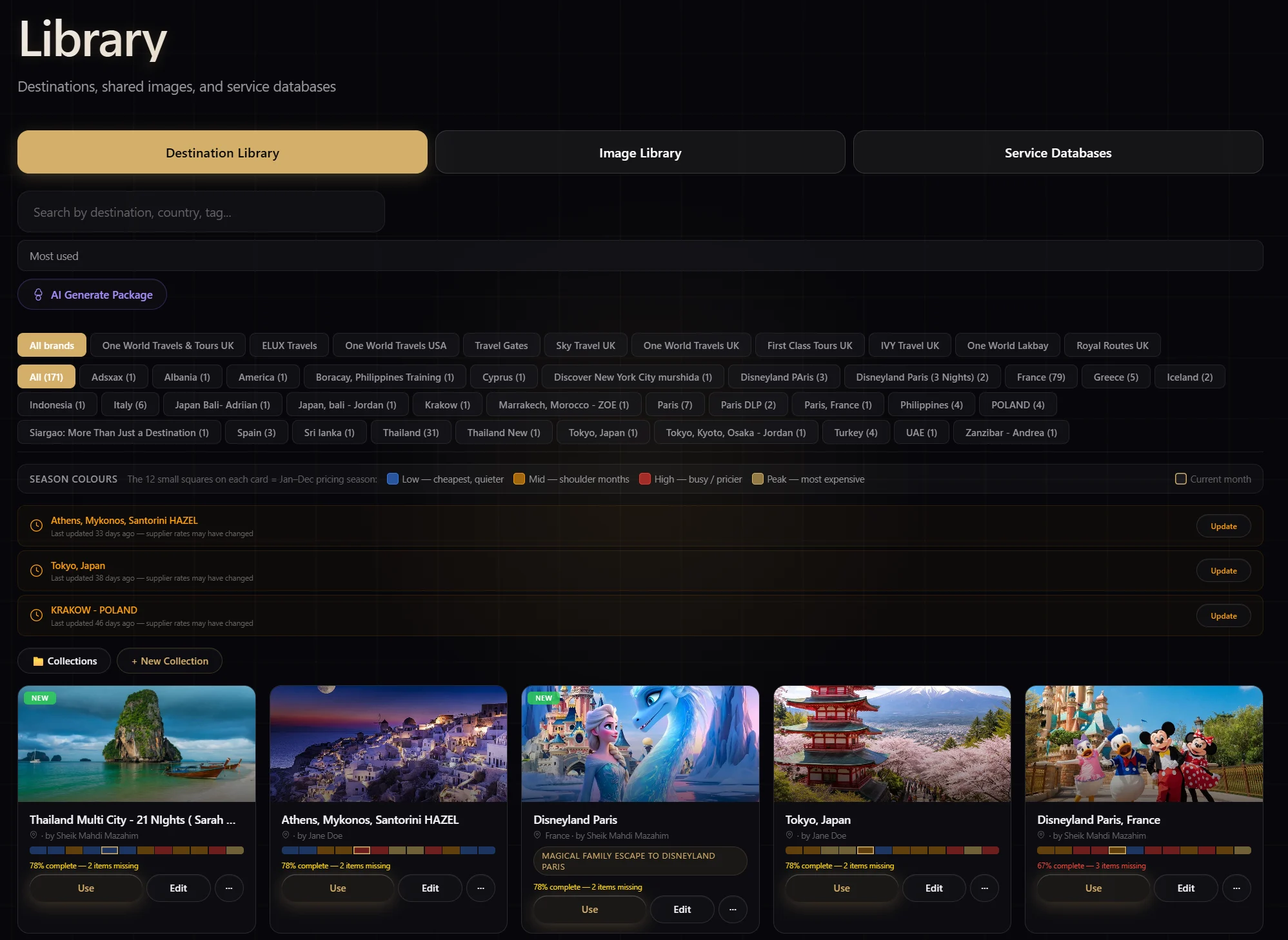 Library section — Destination Library, Image Library, Service Databases